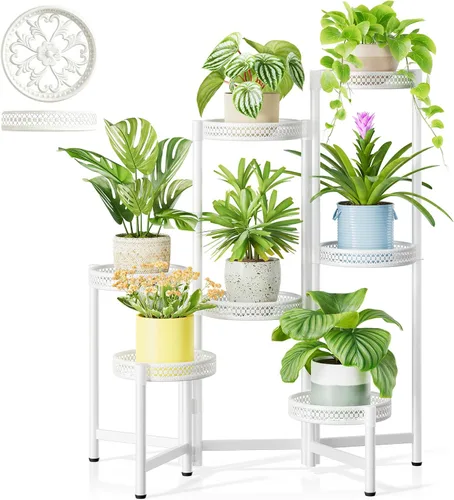 Miniatura 35 de Soporte escalonado para plantas al aire libre de 3 niveles para interiores, estante de flores de metal para múltiples plantas, soportes altos