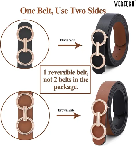 Miniatura 3 de Cinturón de cuero reversible para mujer, cinturón de cuero con anillo tórico dos en uno para vestido de jeans