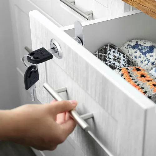 Miniatura 6 de Hotop Paquete de 16 cerraduras de gabinete con llaves, cerradura de leva de 5/8 pulgadas con 32 llaves para cajón seguro, caja de almacenamiento