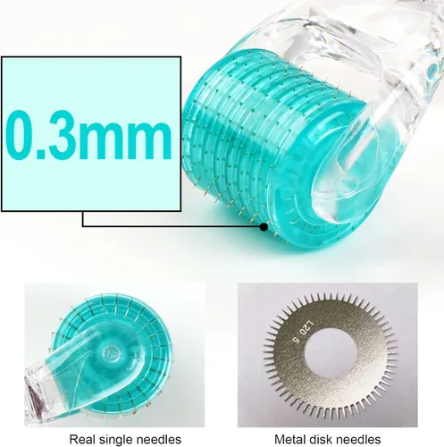 Miniatura 5 de Derma Roller - 192 agujas de titanio de 0.012 in - Rodillo de microagujas cosmética herramienta de microdermoabrasión para cara - Incluye estuche