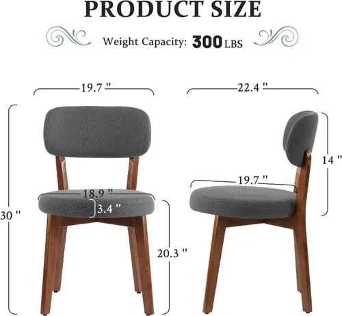 Miniatura 2 de Furniliving Juego de 4 sillas de comedor de madera de roble, sillas de cocina tapizadas de lino moderno de mediados de siglo con madera de roble