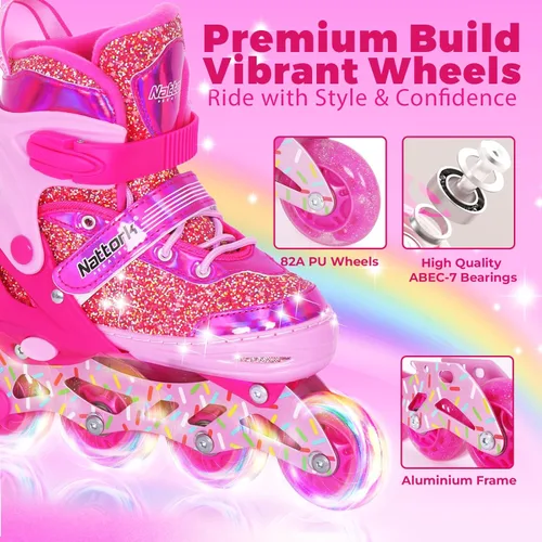 Miniatura 3 de Nattork Patines en línea para niños y niñas, patines ajustables con ruedas iluminadas para edades de 3 a 12 años, el mejor regalo de cumpleaños