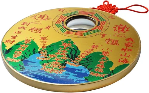 Miniatura 2 de Placa de cobre redonda de 4.7 pulgadas, ciudad de Shanhai, espejo tradicional chino de aleación convexa de Feng Shui, espejo Bagua convexo