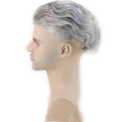 Miniatura 4 de Voloria Red de monofilamento de tupé para hombre con PU alrededor de la base, cabello humano virgen europeo con encaje frontal, sistema de reemplazo