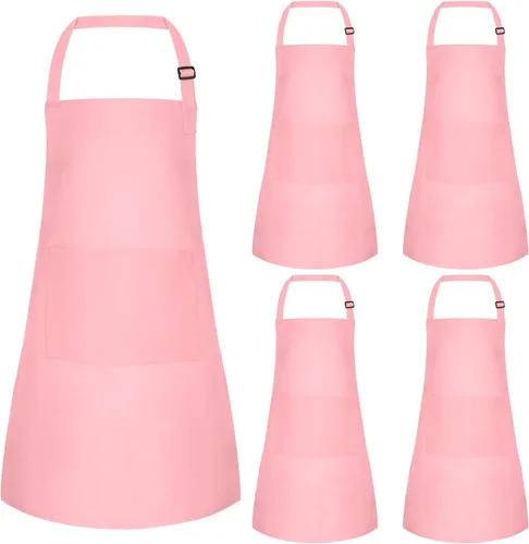 Miniatura 24 de Juego de 15 delantales para niños, delantal ajustable para niños con 2 bolsillos, delantal de chef para niños para pintar, cocinar, hornear, Negro