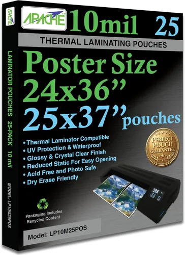 Miniatura 17 de Apache Poster Size Laminating Pouches, 2 Mil, 10 Pack, Holds 24 x 36 Inch Projects (25 x 37 Inch Pouch Size), Thermal Laminator Compatible