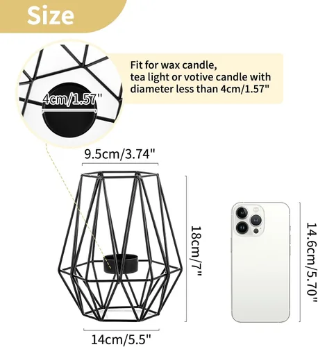 Miniatura 5 de Nuptio 2 portavelas negro para sala de estar, soporte geométrico hexagonal para velas de té, decoración de mesa de boda, portavelas votivo
