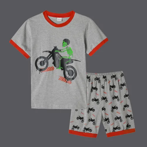 Miniatura 2 de MyFav Pijamas de algodón que brillan en la oscuridad para niños grandes, cómodos conjuntos de pijama