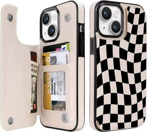 Miniatura 15 de uCOLOR Funda de piel con tapa para tarjetas compatible con iPhone 13 6.1, iPhone 14 6.1, mujeres y niñas con tarjetero y función atril