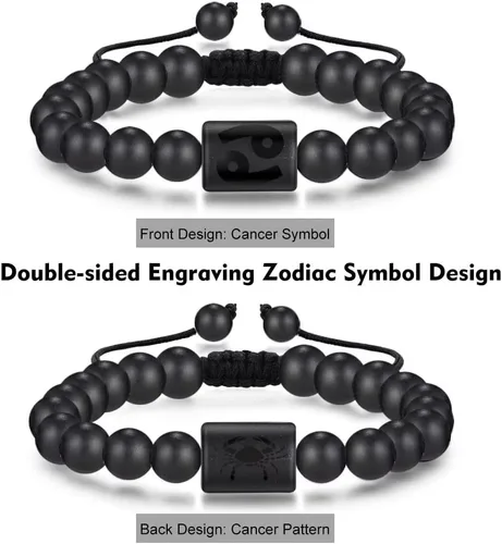 Miniatura 4 de Pulseras del zodiaco para hombres y mujeres, hechas a mano de 0.315 in de ojo de tigre natural y piedra de ágata mate para hombre, pulseras