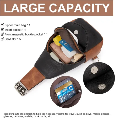 Miniatura 5 de CLUCI Bolso bandolera pequeño para mujer, bolsos cruzados de cuero vegano para mujer, riñoneras con correa de guitarra