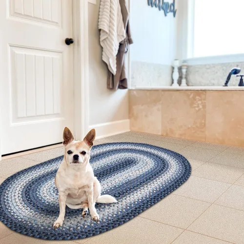 Miniatura 127 de Alfombra ovalada trenzada gris humo de 20 x 30 pulgadas, lavable para interiores y exteriores, decoración campestre para cocinas y entradas