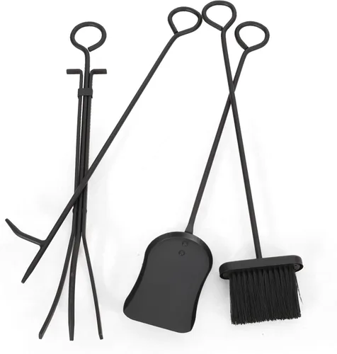 Miniatura 7 de Christopher Knight Home Darlene - Pantalla plegable de hierro moderno para chimenea con puerta y herramientas, color negro mate