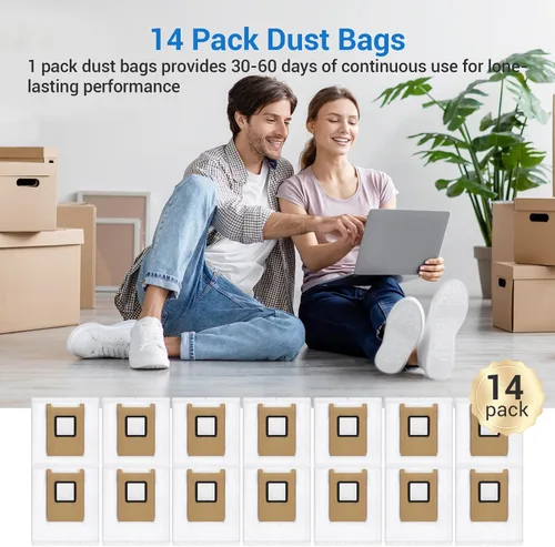 Miniatura 7 de Paquete de 14 bolsas de polvo, compatibles con Eufy E28 Omni/E25 Omni Robot Aspirador, 3 L de gran capacidad, diseño resistente a desgarros de 4