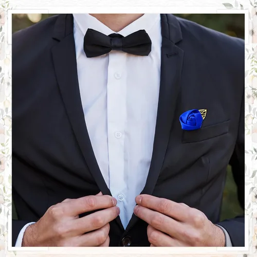 Miniatura 5 de Zeyune 24 piezas de bolsillo para ojales de boda Boutonniere Rose Boutonniere para hombres, bodas y fiestas de graduación (azul)