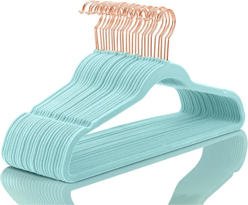 Miniatura 34 de MIZGI Perchas de Terciopelo Premium (Paquete de 50) Resistentes - Perchas de Fieltro Antideslizantes - Percha de Traje de Terciopelo Negro - Ganchos