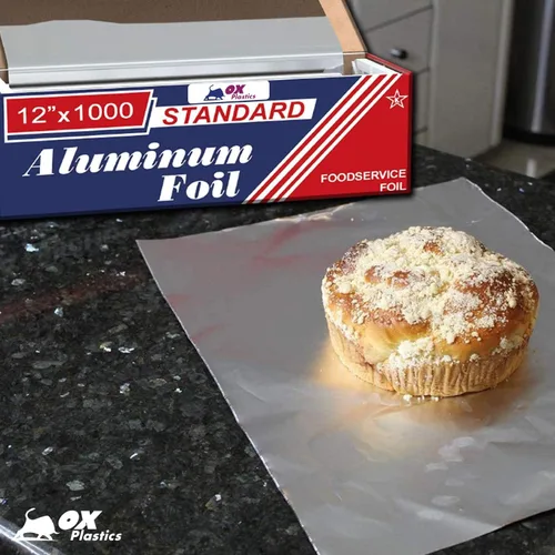 Miniatura 7 de Ox Plastics Papel de aluminio estándar de alta calidad, 12 x 1000 pies de largo, tamaño y resistencia industrial, envoltura de papel de aluminio