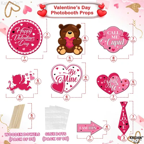 Miniatura 3 de KatchOn, Accesorios de fotos rosas para el día de San Valentín, enormes, paquete de 35 Accesorios de cabina de fotos de San Valentín