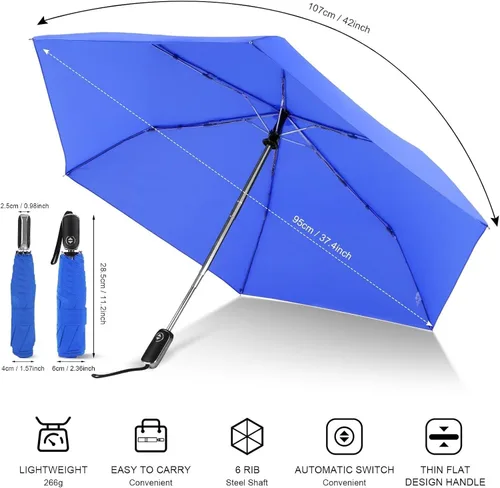 Miniatura 110 de LEAGERA Paraguas de viaje compacto para bolso, mango plano, impermeable para lluvia ligera