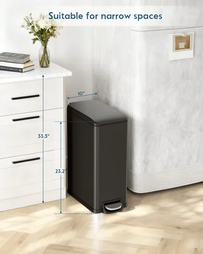 Miniatura 4 de Arlopu Basurero delgado de cocina de 13.2 galones con tapa, cubo de basura de acero inoxidable de 50 L, cubo de basura grande para cocina, cubo