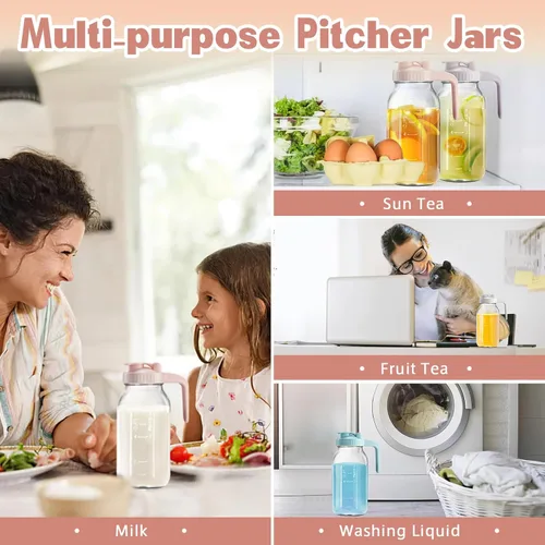 Miniatura 5 de Tarro Mason con tapa de boquilla para verter en forma de V, jarra de té helado de 2 cuartos de galón, doble a prueba de fugas, jarra de bebida de 64