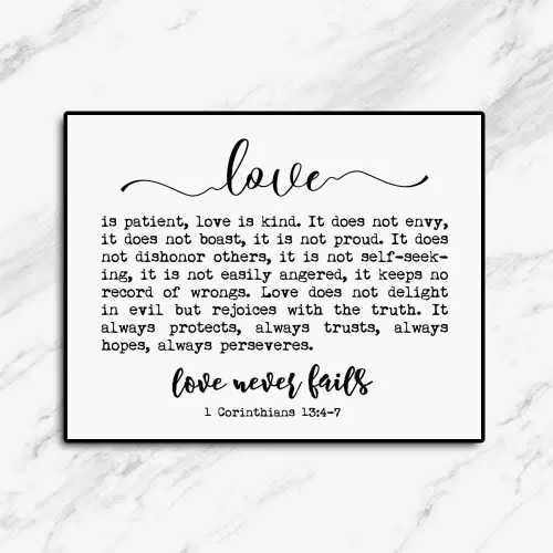 Miniatura 7 de OFlyDesigns Letrero de amor nunca falla, 1 Corinthians 13 citas, impresión artística de 8 x 10 pulgadas, sin marco, arte de pared para dormitorio