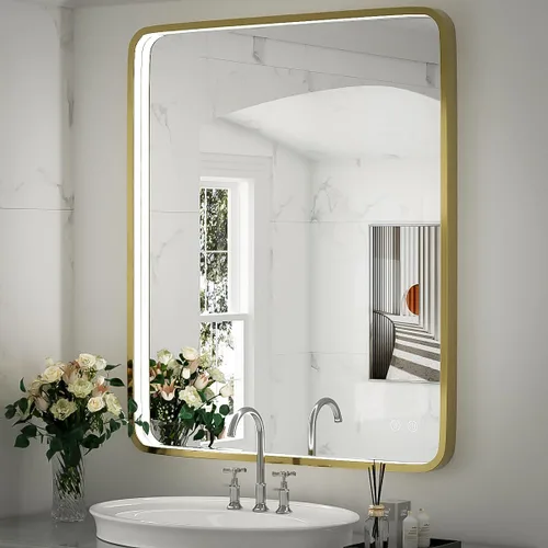Miniatura 21 de Espejo de baño LED de 20 x 28 pulgadas con luces, marco de metal negro, espejo de tocador iluminado para pared, espejo LED regulable de 3000 K/4500