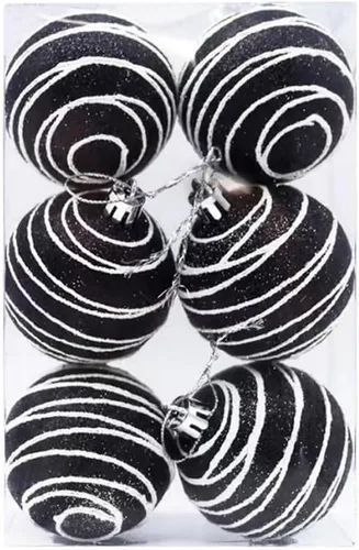 Miniatura 7 de Adornos de bola de Halloween en blanco y negro, mini decoraciones colgantes inastillables para árbol de Navidad, fiesta de vacaciones, decoración