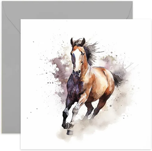Old English Co. Tarjeta de felicitación de caballo corriendo de acuarela para cumpleaños, bonita tarjeta de cumpleaños para mamá, nan, ella, tarjeta