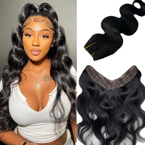 Miniatura 4 de Extensiones de cabello negro azabache, cabello humano con clip en forma de V, 14 pulgadas, añadiendo volumen y extensiones de cabello real liso