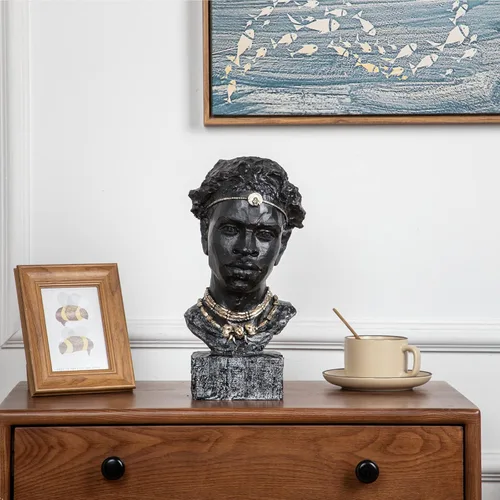 Miniatura 4 de Leekung Figura de resina de escultura africana, decoración del hogar hecha a mano, 12.2 x 6.3 x 4.3 pulgadas, color negro