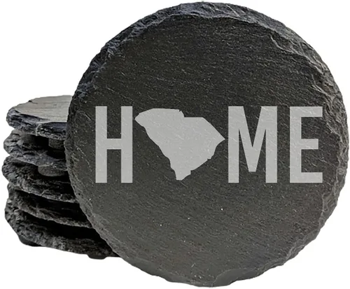 Miniatura 24 de Rustic Slate Coasters Set of 6, Round 4" with South Carolina 'Home Sweet Home' Design, for Holidays, Birthdays, Housewarming, She-Shed, Man Cave