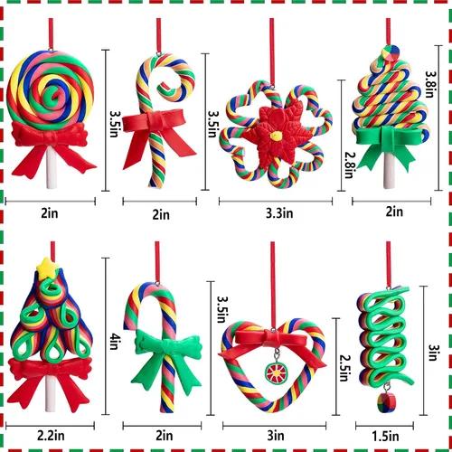 Miniatura 2 de Codree 8 piezas de adornos de piruleta de bastón de caramelo arcoíris - Adornos colgantes de arcilla polimérica para árbol de Navidad, fiesta