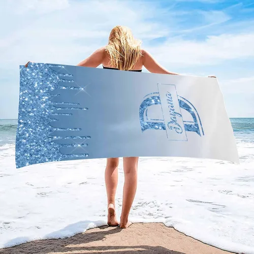 Miniatura 10 de InterestPrint Toalla de playa personalizada para mujeres y hombres, con texto dorado brillante, color verde, toallas de playa personalizadas