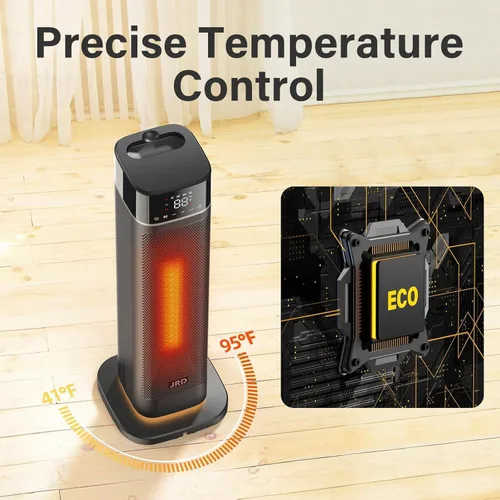 Miniatura 6 de JRD - Calentador de espacio de 24 pulgadas, calentador eléctrico portátil de calentamiento rápido con control remoto, luz nocturna, oscilación