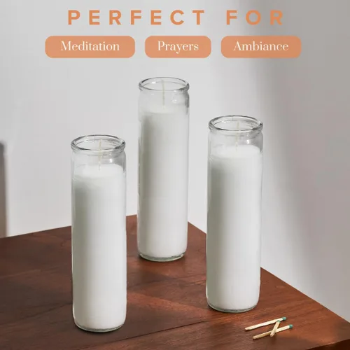 Miniatura 4 de Simply Soson - Velas de pilar blancas de 2x8 pulgadas de 7 días en vidrio, juego de 3, hasta 90 horas de tiempo de quemado, sin fragancia, velas