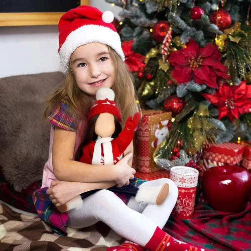 Miniatura 4 de Bencailor Conjunto de 6 piezas de ropa y accesorios de muñeca de Navidad de 18 pulgadas, conjunto de trajes de invierno, suéteres, pantalones, Rojo