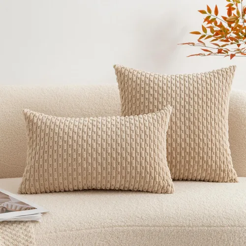 Miniatura 4 de UGASA - Funda de almohada decorativa de pana suave de otoño de 12 x 20 pulgadas, diseño bohemio a rayas, oblonga, para sofá, sala de estar, cama