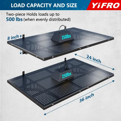 Miniatura 2 de Paquete de 2 estantes de pared de garaje resistentes de 2 x 3 pies, capacidad de carga de 500 libras, estantería de garaje montada en la pared, Negro