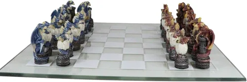Miniatura 4 de Ebros Gift Coloridos lados rojos y azules pintados a mano de fantasía medievales de fantasía de mazmorras y dragones, piezas de ajedrez de resina