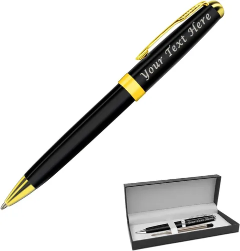 Miniatura 7 de Bolígrafos personalizados, estuche para bolígrafos grabado personalizado para hombres, bolígrafos Twist Action 0.7, juego de bolígrafos de Negro