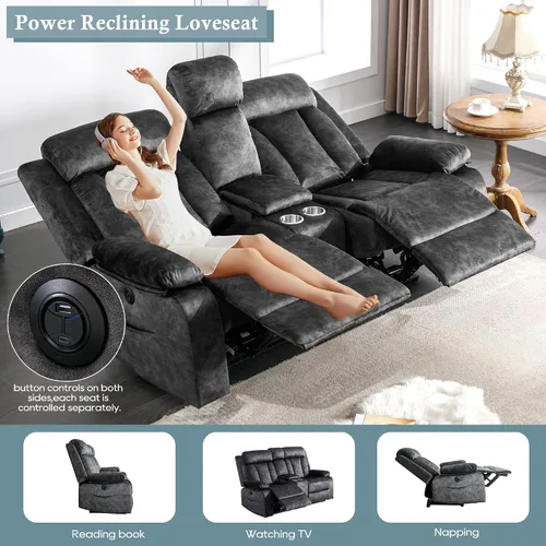 Miniatura 3 de GUEAPY Sofá reclinable de dos plazas - Sofá reclinable de dos plazas con consola, sofá reclinable doble con calor y masaje, sofá reclinable Gris