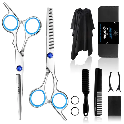 Miniatura 9 de Juego de tijeras de corte de cabello y adelgazamiento, tijeras profesionales de 16.5 cm para corte de barba y peinado con estuche, juego de tijeras
