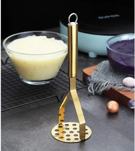 Miniatura 2 de Berglander Triturador de papas, resistente acero inoxidable dorado con chapado de titanio, triturador de frutas y verduras de cocina (dorado)