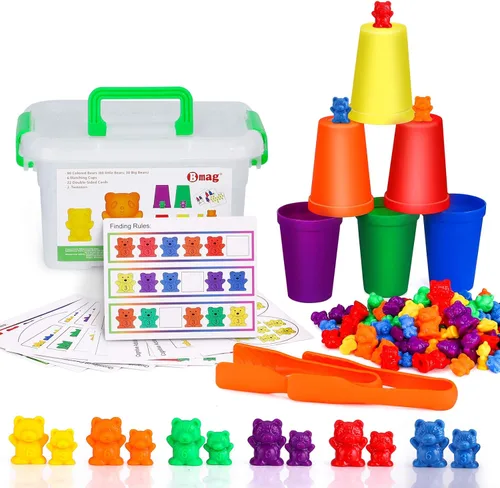 Bmag Contar osos con tazas de clasificación a juego, juguete educativo STEM de reconocimiento de color de números para niños pequeños, juguete de