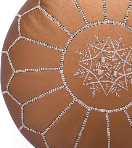 Miniatura 3 de Marrakesh Gallery Puf Redondo de Cuero Sintético Hecho a Mano Sin Relleno - Otomana Marroquí Reposapiés, Funda de Reposapiés - Decoración Boho
