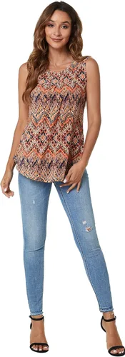 Miniatura 6 de SUNNEGOO Camiseta sin mangas para mujer con estampado, plisada, holgada, casual, tipo túnica, para el verano
