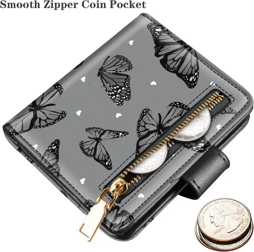 Miniatura 4 de Carteras pequeñas para mujer, diseño delgado y minimalista, tarjetero plegable para bolsillo o bolso, Mariposas negras