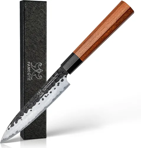 Miniatura 12 de FAMCÜTE Cuchillo japonés de 8 pulgadas, forjado a mano de 5 capas de alto carbono 9CR18MOV de acero con mango de palisandro, cuchillo de cocina