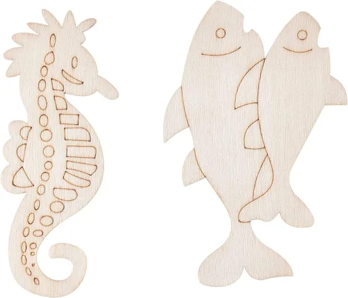 Miniatura 5 de 48 recortes de madera sin terminar de animales del océano para niños, pintura de madera a granel para que los niños pinten, recortes de vida animal
